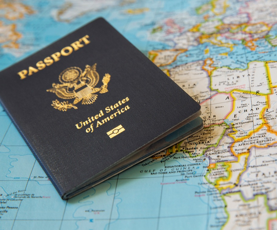 U.S. passport on map - Miami expedited passport service